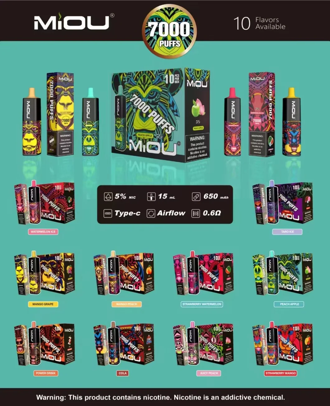 Miou 5000 6000 7000puffs Disposable Vape Box Wholesale Price OEM ODM Available Vaporizer Electronic E-Cigarette Vape